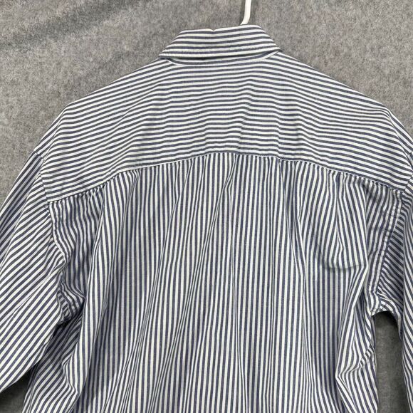 Roots Button Up Shirt Mens Small Blue White Striped Long Sleeve Chambray Pockets - Picture 10 of 12